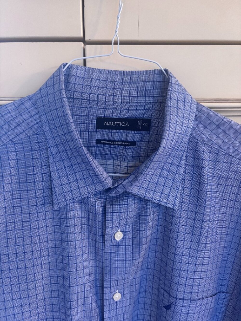 NAUTICA Wrinkle Resistant Men's Button Down, Blue Check, Size XXL